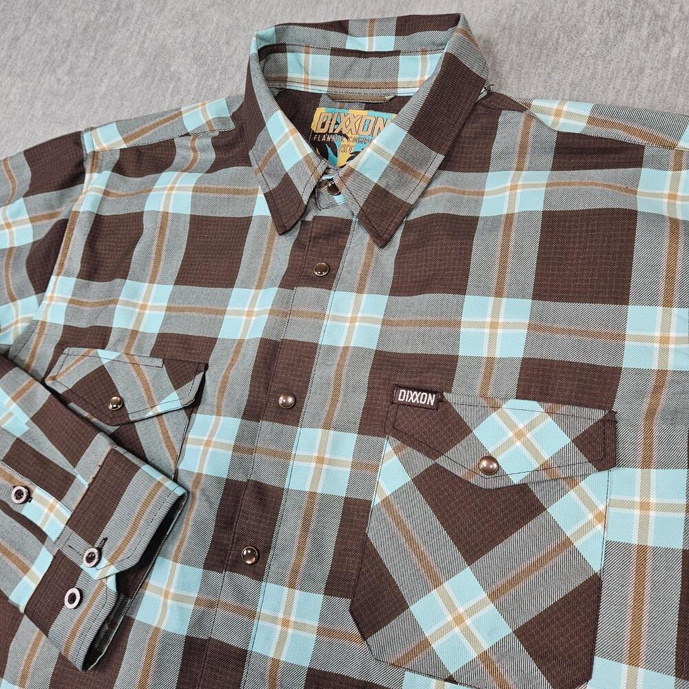 DIXXON Shirt Mens 2XLT Tahiti Brown Blue Plaid Flannel Button Up Long Sleeve
